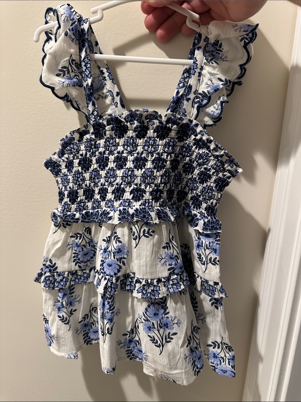 Haute Hippie Kids Girls 3T Blue White Floral Smocked Ruffle Bow Boho Dress